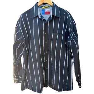 Wrangler George Strait Western Shirt Mens Large Black Striped Button Up Cowboy